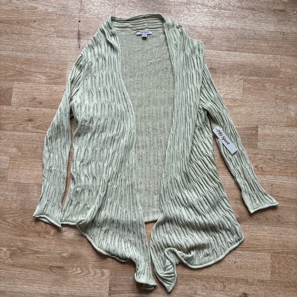 New PBJ Sport Women's Green Knit Cardigan Cover Sweater Large Throw